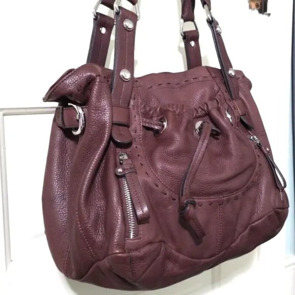 NEW B Makowsky Western Brown 100% Leather Shoulder Bag Purse Magnet Zip Close - Picture 8 of 13